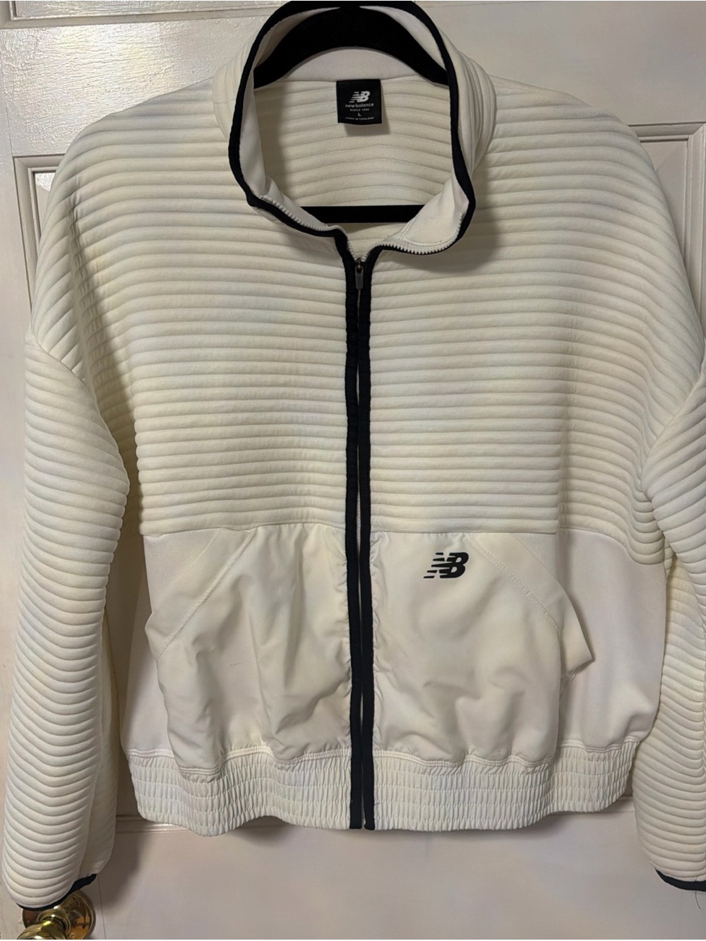 New Balance Women’s White Quilted Full-Zip Pickleball Tennis Walking Jacket Lg